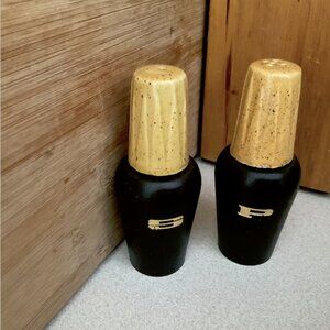 Vintage Japanese S&P Shakers - Mid-Century Wood/Ceramic/Gold Kitchenware
